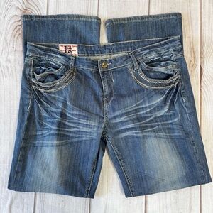 Bootcut Embellished Jeans Root by 1st Kiss Distressed Thrashed Low Rise Grunge